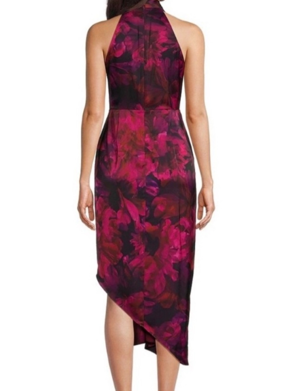 Alex Marie Sleeveless Halter Floral High-Low Dress in Fuchsia and Magenta - Picture 2 of 6